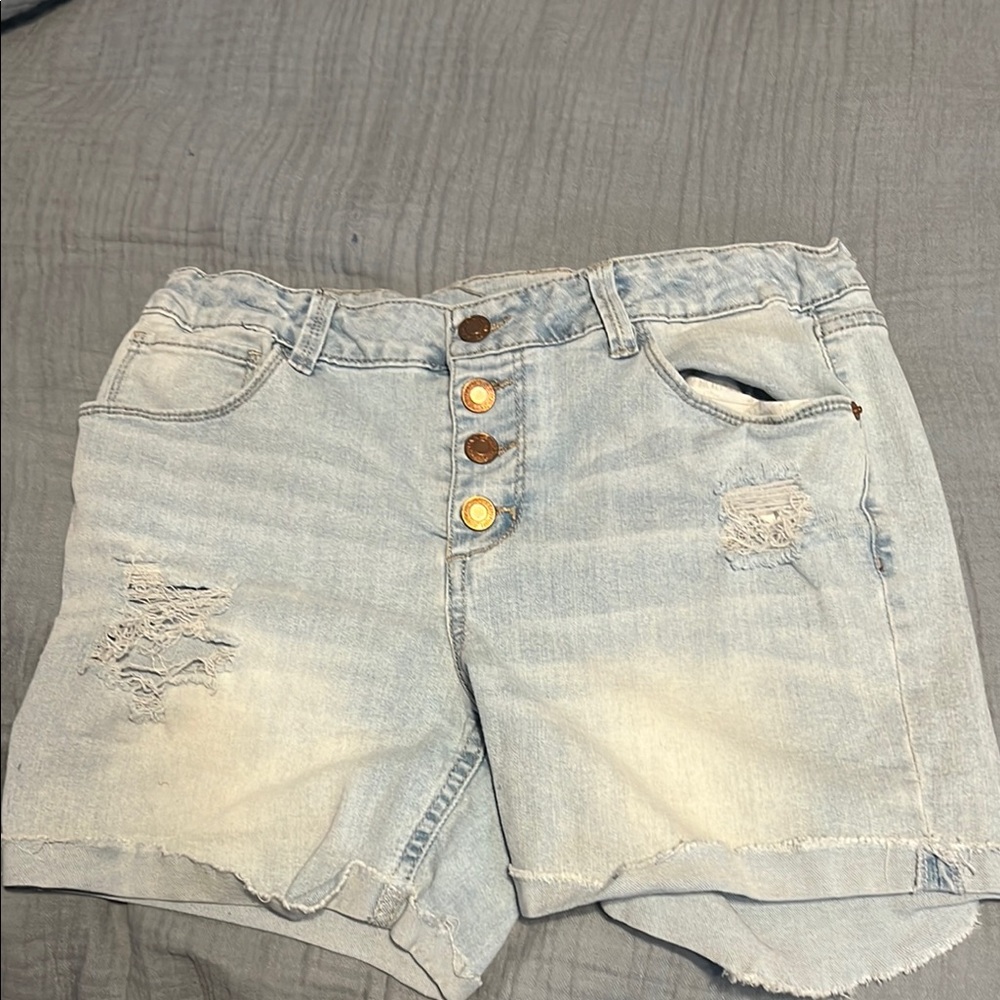 Arizona Jean Company Blue Jean Shorts Distressed Mid-Rise